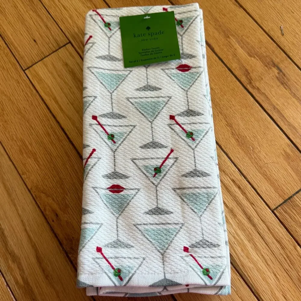 Kate Spade New York Olives Martini Cocktail Kitchen Towels Set of 2
